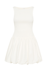 Felicity Shirring Bubble Cotton Mini Dress - White